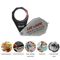 Dual-Function Professional Jewelers Glass Magnifier Gemstone/Diamond Inspection 21MM Lens 10X Triplet Loupe UV LED Light