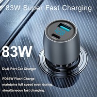 SUNDA 83W PD 3.0 QC3.0 Pengisi Daya Mobil Cepat Berbahan Aluminium Alloy untuk Ponsel dan Earphone
