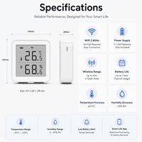 Sensor Inteligente de Temperatura y Humedad WiFi con Pantalla LCD, Termómetro Higrómetro para Automatización del Hogar Inteligente con Monitoreo Remoto a través de la Aplicación Tuya