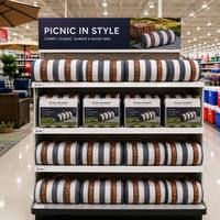 Grande couverture de pique-nique pliable imperméable à rayures avec sangle en cuir, tapis de plage extérieur écologique en Oxford 600D