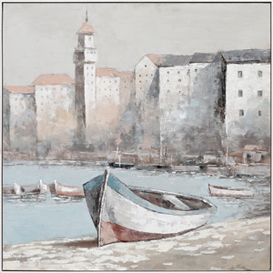 <span class=keywords><strong>Peinture</strong></span> à l'huile moderne de paysage urbain côtier, scène de port peinte à <span class=keywords><strong>la</strong></span> main avec bateaux et mur <span class=keywords><strong>historique</strong></span>, pour <span class=keywords><strong>la</strong></span> décoration intérieure - Product Image 3