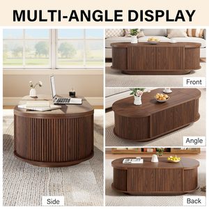 Custom Modern Luxury Cream Style New Light Walnut <strong>Round</strong> Tea &amp; Coffee <strong>Table</strong> with Storage Combination for <strong>Small</strong> Home Living Room - Product Image 4
