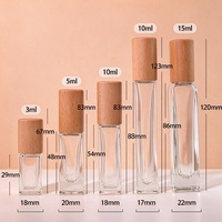 Flacons roll-on en verre dépoli transparent de 3 ml, 5 ml, 10 ml, 15 ml, vides, avec bouchon en bois, pour parfum et huiles essentielles