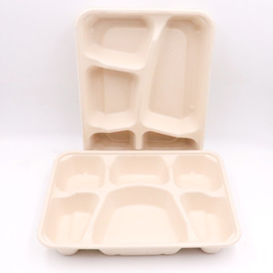 6 Compartment <strong>Disposable</strong> <strong>Plates</strong> Sugarcane Bagasse <strong>Plate</strong> Tray with Lid - Product Image 3