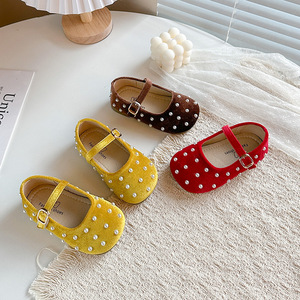 Scarpe da Principessa in Velluto per Bambine Primavera-Autunno 2026 con Perle, Suola Morbida Antiscivolo - Product Image 1