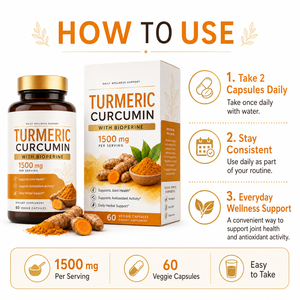 Gélules de Curcuma et Curcumine 1500mg <span class=keywords><strong>en</strong></span> <span class=keywords><strong>Gros</strong></span> avec Extrait de Poivre Noir 95% Curcuminoïdes pour le Soutien Articulaire – Approvisionnement Direct Usine - Product Image 2