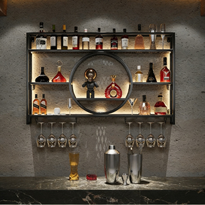 <span class=keywords><strong>Estante</strong></span> de Vino Industrial de Pared con Luz LED, <span class=keywords><strong>Estante</strong></span> Decorativo <span class=keywords><strong>Circular</strong></span> para Licores con Colgador para Copas de Vino para Bar en Casa - Product Image 1