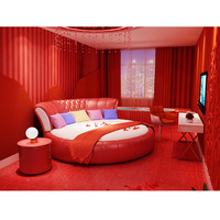 Cadre de lit en cuir rond double king size mariage hôtel thème princesse appartement chambre principale romantique sexy vibrant LED doux