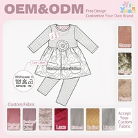 Ensemble 2 pièces décontracté pour filles : Robe tunique à manches longues imprimée rayée avec applique florale en dentelle et poches, et leggings – Collection Boutique pour tout-petits