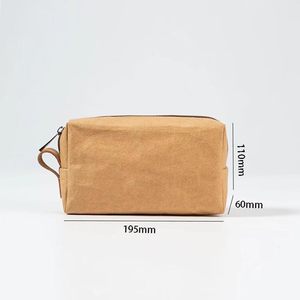 Étui cosmétique écologique personnalisé avec logo, trousse de maquillage de voyage en gros, pochette de toilette lavable en papier kraft, sac de rangement cosmétique - Product Image 2