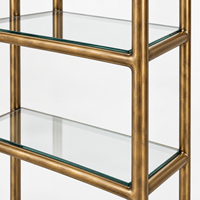 Tour de rangement haute de 80 po, étroit, autoportant, à 5 niveaux, avec étagères en verre, en métal laiton antique, pour salle de bain