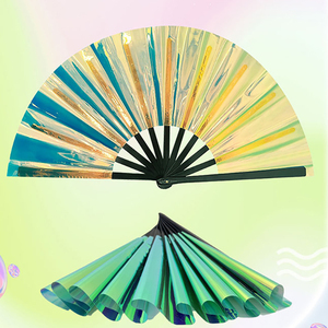 Éventail Holographique Kung Fu de 33 cm avec Côtes en Plastique PVC, Éventail Laser pour Spectacles de Bar et Scène, Éventail Irisé à Clipser pour Boîte de Nuit - Product Image 1