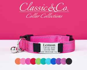 ชุดสายจูงสุนัขสีชมพูสะท้อนแสงปรับได้สายรัดปลอกคอแมว + กระดิ่งฟรีป้ายโลหะสลักสัตว์เลี้ยงที่ไม่เหมือนใคร - Product Image 1