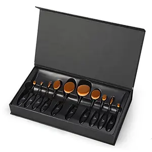 Beauty tools Oval makeup brushes custom black magnetic gift box Gold foil logo Black cardboard box