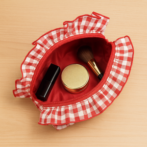 2025 2026 Logo personnalisé mignon rouge sac cosmétique pochette de maquillage Floral pour voyage rouge matelassé sac de maquillage - Product Image 2