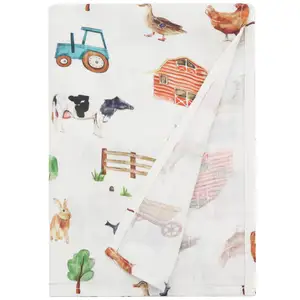 2024 Unisex Baby Muslin Swaddle Blanket Organic Bamboo Cotton 47*47 inches Farm Cow chicken Printed Soft Newborn Wraps Set