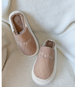 Cute Bear Embroidery <strong>Down</strong> Fabric Ladies Winter <strong>Slippers</strong> EVA Anti Slip Bottom Plush Lining Warm Indoor House <strong>Slipper</strong> Wholesale - Product Image 4