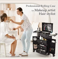Maleta de Maquillaje con Ruedas y Riel Deslizante, Capa Central Extraíble con Llave, Ruedas Giratorias, Maleta para Salón de Belleza y Barbería