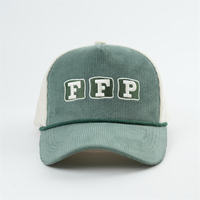 Gorras Trucker de 5 Paneles de Pana Dobby con Patrón de Puntos, Unisex, con Cierre a Presión y Malla, Color Beige en Malla y Visera