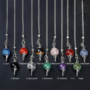 Cuenta de cuarzo de esfera de piedras preciosas de péndulo de acero inoxidable de cristal para radiestesia Reiki curación adivinación con encantadores - Product Image 3
