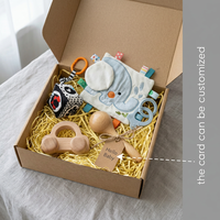Ensemble de jouets sensoriels Montessori pour bébé YUCI, 4 pièces, avec hochets en bois et design éléphant - Kit cadeau personnalisé pour nouveau-né, fait à la main
