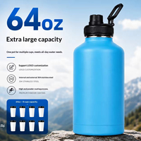 Bouteille d'eau isotherme en acier inoxydable grande capacité 64 oz, bouteille d'eau à large ouverture hermétique 64 oz pour la bière