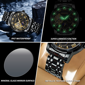 Black Mechanical <b>Watch</b> <b>Men's</b> Casual Business Tourbillon Hollow Automatic <b>Waterproof</b> Multifunctional Fashion Steel Strap <b>Watch</b> - Product Image 5