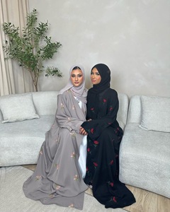 2025 mujeres elegante abierto Abaya bordado hecho a mano Casual manga larga traje árabe islámico estilo modesto para bufanda musulmana de primavera - Product Image 3