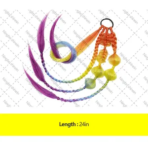Alta Qualidade Elastic Band Colorido 24inch Crochet Hairpiece Extensão Sintético Trançado Cabelo Ponytails para A Mulher