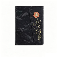 Carnet A5 Nouveau Style à Fleurs Dorées, Très Esthétique, Pliant en Trois, Élégant, Luxe Léger, pour Bureau et Réunions, avec Reliure Cousue, Idéal Cadeau