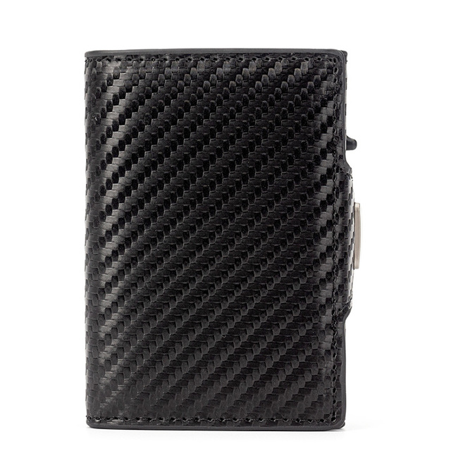 High Quality Mens Card Holder RFID Blocking Aluminum Card Holder Custom Leather Pop up Metal Case Wallet for Men