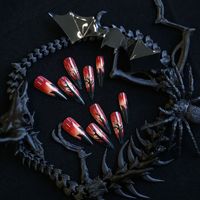 Nouveaux Styles Flamme Wasteland Demon Magnifique Faux Ongles Art Halloween Vacances 24PCS Long Stiletto Press Ons Ongles