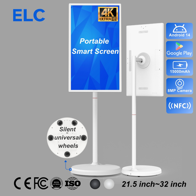32 Inch Movable Smart Interactive Monitor 4K UHD Anti-glare Screen Android 14 Portable Display with Camera for Video Conference