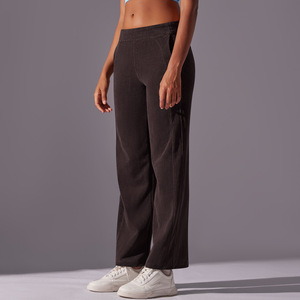 Nuovi <span class=keywords><strong>Pantaloni</strong></span> Sportivi in <span class=keywords><strong>Velluto</strong></span> a Coste Tinta Unita, <span class=keywords><strong>Pantaloni</strong></span> Casual Dritti da Donna a Vita Alta per Sport, Corsa e Yoga con Tasche - Product Image 3