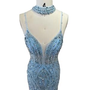 Gaun malam putri duyung karamel, Gaun malam bermanik dengan tali terpisah, gaun <span class=keywords><strong>Prom</strong></span>, 2025 pesta kustom - Product Image 4