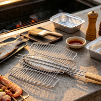 Panier de barbecue robuste de 69 cm avec poignée en bois, filet de cuisson en fil de fer électroplaqué pour poisson et légumes