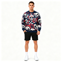Sweat-shirt à col rond pour homme en polyester avec sublimation personnalisée, motif crâne et os croisés, impression intégrale pour le streetwear