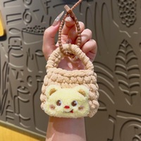 Porte-monnaie INS en forme d'ours en peluche de dessin animé, tissé et respirant, mini sac de rangement portable pour écouteurs et câbles, pour fille mignonne