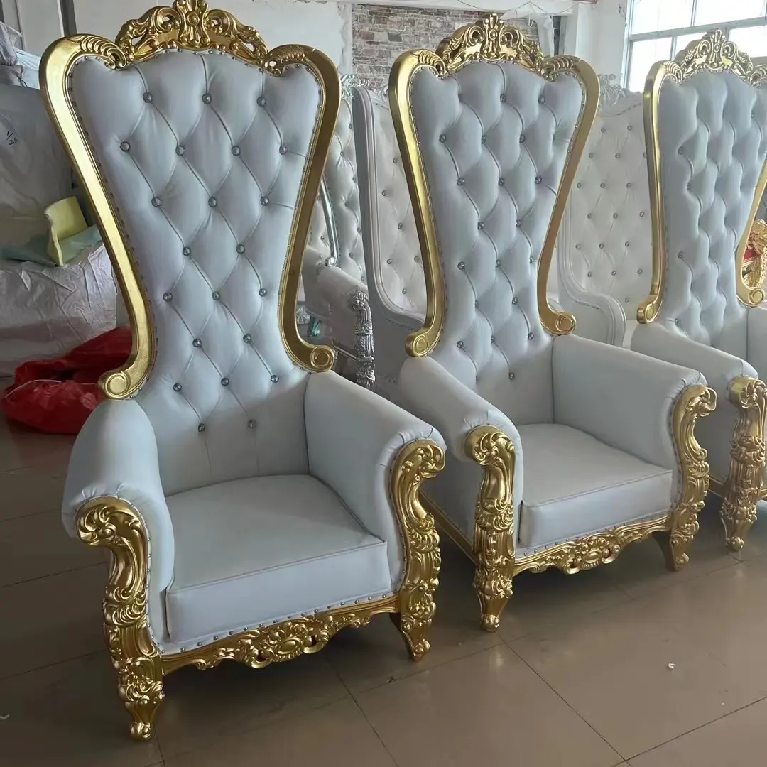 MEIJIA wholesale customized cheap modern pink gold white royal prince high back wedding hand carved throne chairs