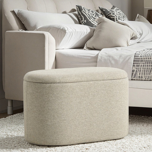 Otomana Redonda <span class=keywords><strong>Blanca</strong></span> de Diseño Moderno DISHI para Sala de Estar, con Tapizado Bouclé y Espacio de Almacenamiento para <span class=keywords><strong>Dormitorio</strong></span> - Product Image 1