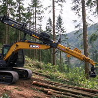 Longue grue forestière XUVOL 28m à flèche télescopique pour excavatrice de 25 tonnes, grappin à bois, machinerie forestière, manutention de bois en pente