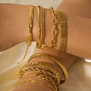 Wholesale Trendy Custom Luxury Anti Tarnish <b>Solid</b> 14k 18k Gold Stainless Steel <b>Braceletes</b> for Women - Product Image 3