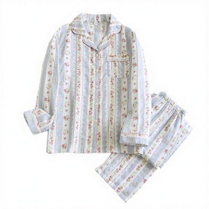 Wholesale High Quality Autumn/Winter Breathable Woven Cotton Pajamas Women Long Sleeve <b>Trousers</b> Printed Home Wear Casual - Product Image 2