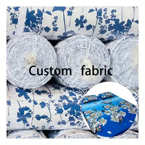 Fabricante de tecido de lençol de microfibra com estampa floral azul 100% poliéster microtecido