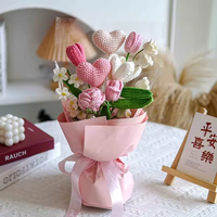 Bouquet de coeur tricoté artificiel fait à la main laine tissage Crochet fleurs pour cadeau décor de mariage à la maison