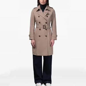 Manteau <span class=keywords><strong>long</strong></span> en laine gris sur mesure pour <span class=keywords><strong>femme</strong></span>, à double boutonnage, col montant, coupe oversize, manches longues - Product Image 2