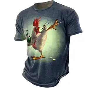 Fitspi男女通用动物公鸡3d印花搞笑t恤休闲短袖上衣男士超大透气衬衫6xl t恤