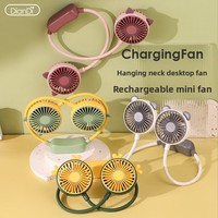 Ventilateur de cou portable mini à double projecteur, 2 vitesses réglables, rechargeable par USB, pour le sport et la voiture, alimenté par batterie