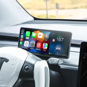Hansshow tampilan Cluster mobil layar sentuh, instrumen Carplay nirkabel portabel Model 3 Y 9 inci untuk Tesla 2021-2023
