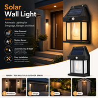 Solar-Bewegungssensor-Wandleuchte für Außenbereich, LED-Laterne mit Warmem Filament-Licht, Automatische Nachtbeleuchtung für Garten, Terrasse, Garage, Zaun